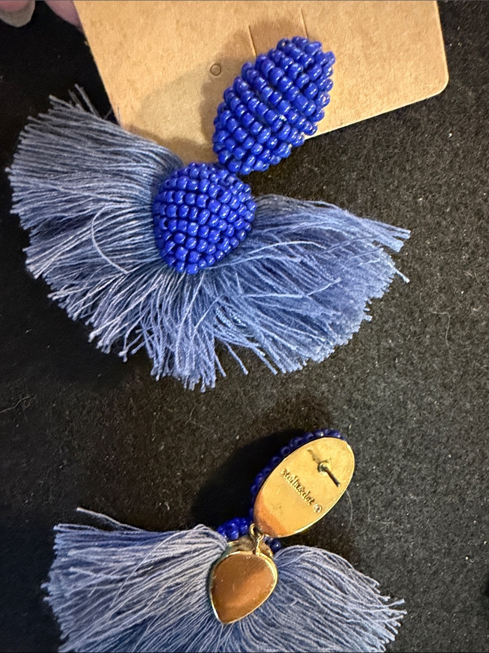 Stella & Dot Blue Beaded Fringe Statement Earrings